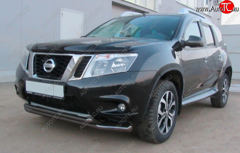 7 849 р. Защита переднего бампера Slitkoff (Ø 57+Ø 42, двойная). Nissan Terrano D10 дорестайлинг (2013-2016) (Сталь с полимерным покрытием. Цвет: черный)  с доставкой в г. Воронеж