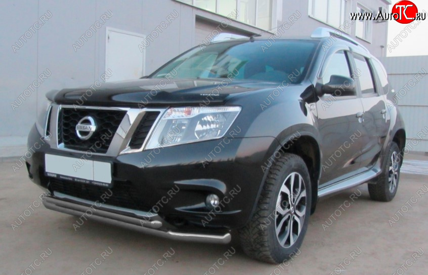 7 849 р. Защита переднего бампера Slitkoff (Ø 57+Ø 42, двойная).  Nissan Terrano  D10 (2013-2016) дорестайлинг (Сталь с полимерным покрытием. Цвет: серебристый)  с доставкой в г. Воронеж
