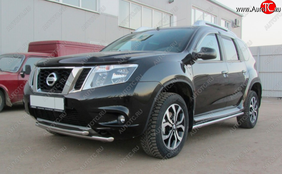 9 549 р. Защита переднего бампера Slitkoff (Ø 42+Ø 42, двойная).  Nissan Terrano  D10 (2013-2022) дорестайлинг, рестайлинг (Нержавеющая сталь)  с доставкой в г. Воронеж