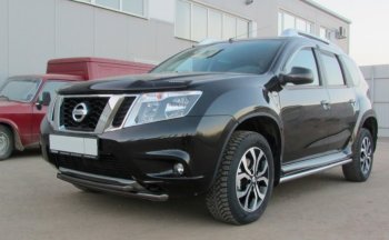 6 599 р. Защита переднего бампера Slitkoff (Ø 42+Ø 42, двойная).  Nissan Terrano  D10 (2013-2016) дорестайлинг (Сталь с полимерным покрытием. Цвет: черный)  с доставкой в г. Воронеж. Увеличить фотографию 1