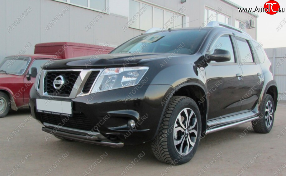 6 599 р. Защита переднего бампера Slitkoff (Ø 42+Ø 42, двойная). Nissan Terrano D10 дорестайлинг (2013-2016) (Сталь с полимерным покрытием. Цвет: черный)  с доставкой в г. Воронеж