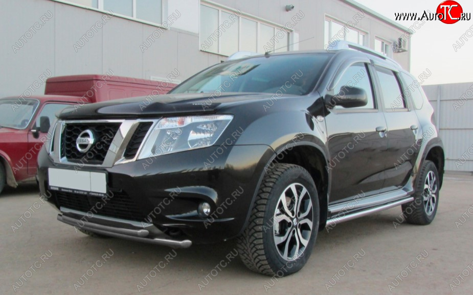 6 599 р. Защита переднего бампера Slitkoff (Ø 42+Ø 42, двойная).  Nissan Terrano  D10 (2013-2016) дорестайлинг (Сталь с полимерным покрытием. Цвет: серебристый)  с доставкой в г. Воронеж