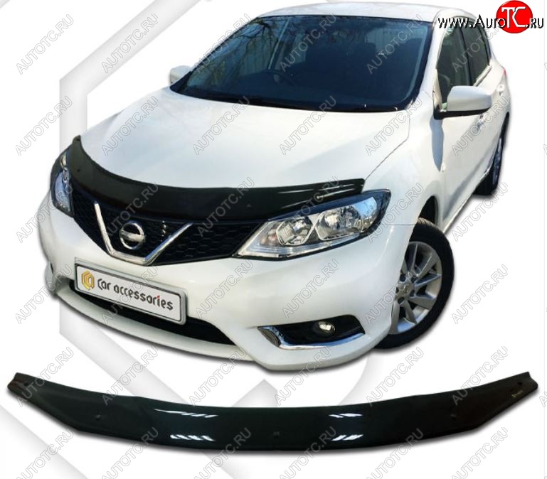 1 999 р. Дефлектор капота CA-Plastiс Nissan Tiida 2 хэтчбек C13 дорестайлинг (2015-2016) (Classic черный, Без надписи)  с доставкой в г. Воронеж
