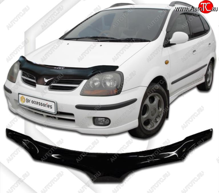 2 199 р. Дефлектор капота CA-Plastiс exclusive  Nissan Tino (1998-2003) V10 доресталийнг (Classic черный, Без надписи)  с доставкой в г. Воронеж