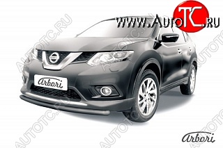 7 999 р. Защита переднего бампера Arbori (короткая, черная, 2 трубы d57 и 42 mm) Nissan X-trail 3 T32 дорестайлинг (2013-2018)  с доставкой в г. Воронеж