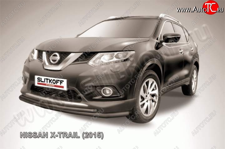 9 999 р. Защита переднего бампер Slitkoff Nissan X-trail 3 T32 дорестайлинг (2013-2018) (Цвет: серебристый)  с доставкой в г. Воронеж