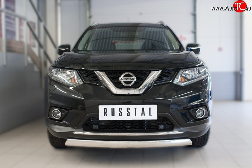 11 249 р. Защита переднего бампера (Ø75х42 мм, нержавейка) Russtal Nissan X-trail 3 T32 дорестайлинг (2013-2018)  с доставкой в г. Воронеж