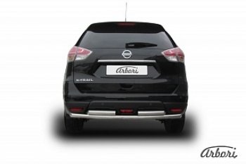 Защита заднего бампера Arbori (нержавейка, 2 трубы d57 и 57 mm). Nissan X-trail  3 T32 (2017-2022) рестайлинг