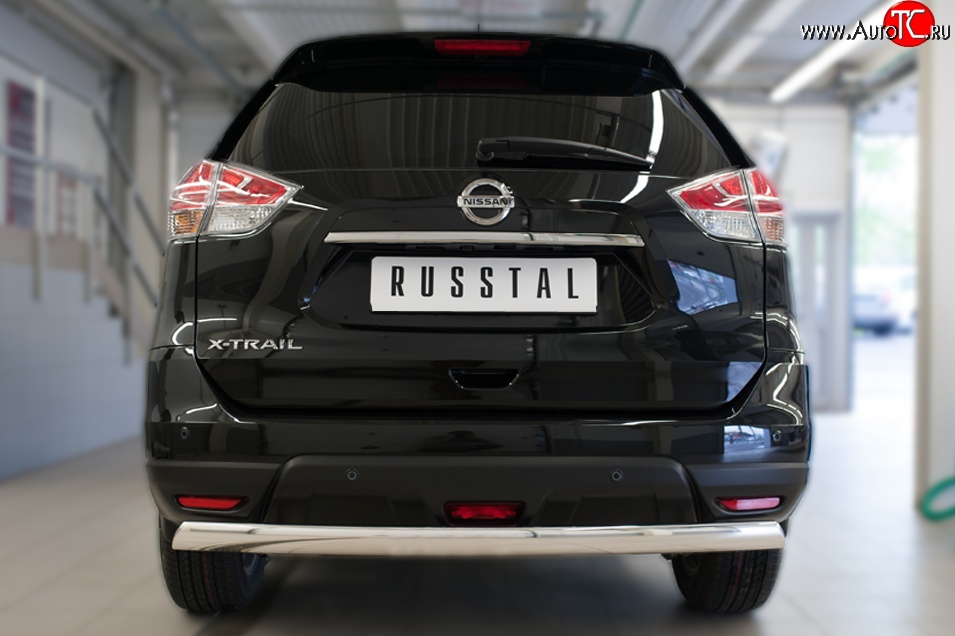 11 249 р. Защита заднего бампера (Ø75x42 мм, нержавейка) Russtal Nissan X-trail 3 T32 рестайлинг (2017-2022)  с доставкой в г. Воронеж