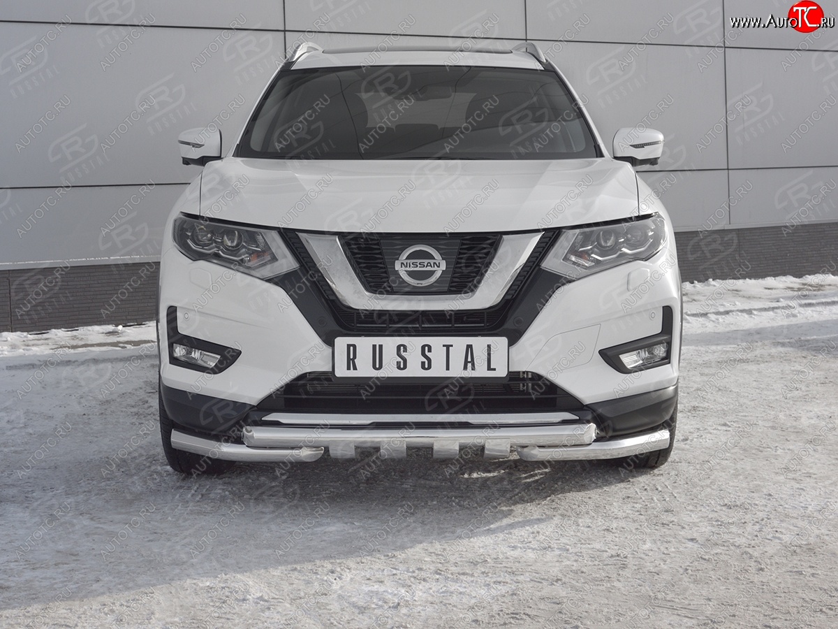 22 599 р. Защита переднего бампера (Ø63 мм с клыками, нержавейка) SLITKOFF  Nissan X-trail  3 T32 (2013-2018) дорестайлинг  с доставкой в г. Воронеж