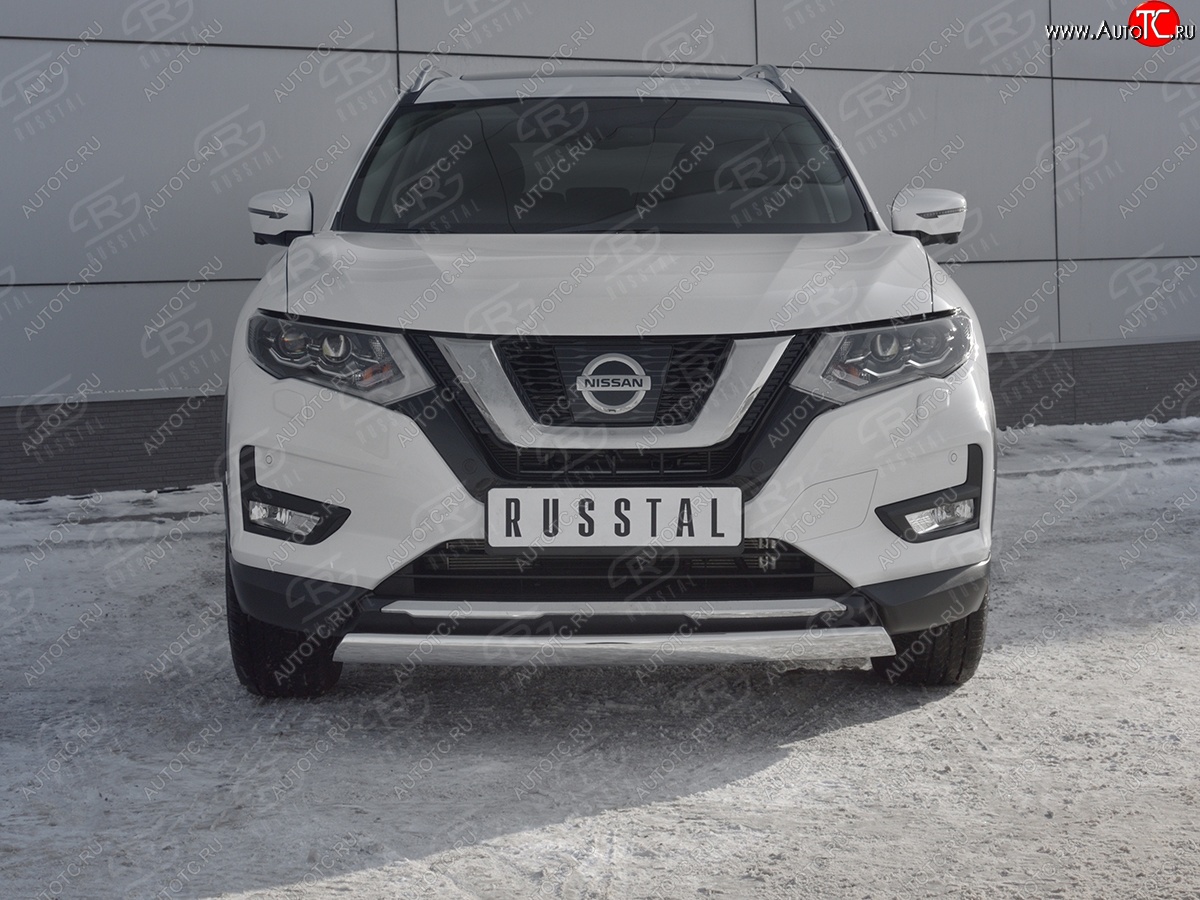 11 549 р. Защита переднего бампера (Ø75x42 мм, нержавейка) Russtal Nissan X-trail 3 T32 дорестайлинг (2013-2018)  с доставкой в г. Воронеж