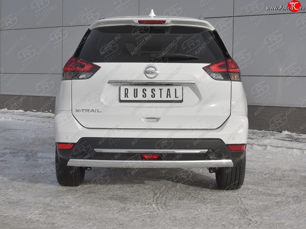 11 549 р. Защита заднего бампера (Ø75x42 мм, нержавейка) Russtal Nissan X-trail 3 T32 рестайлинг (2017-2022)  с доставкой в г. Воронеж