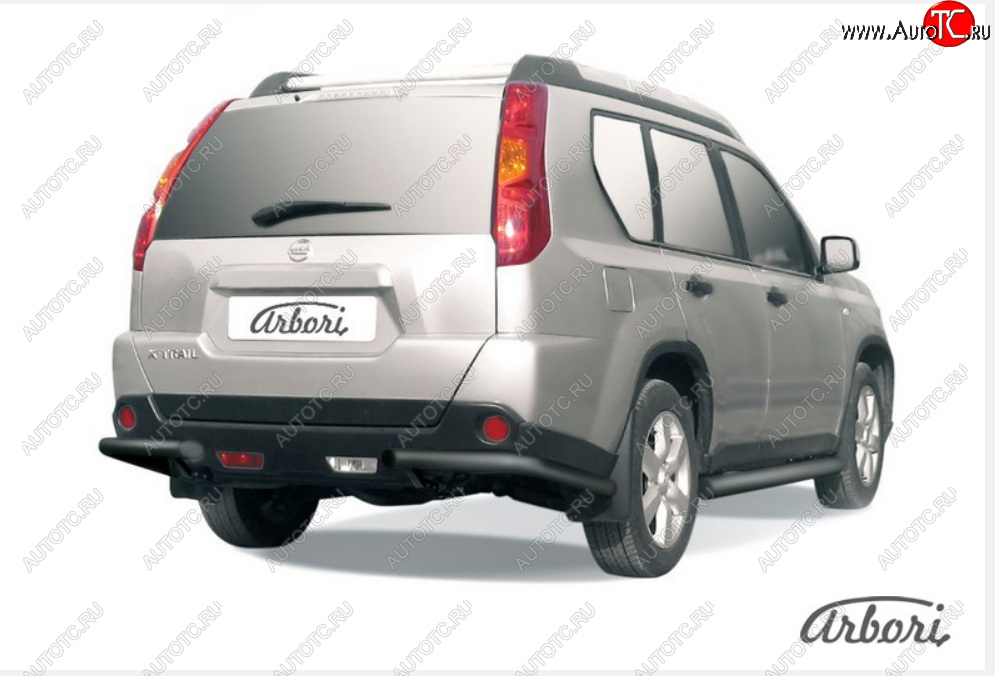 5 399 р. Защита заднего бампера (уголки, D57 мм)  Nissan X-trail  2 T31 (2007-2011) дорестайлинг (Цвет: черный)  с доставкой в г. Воронеж