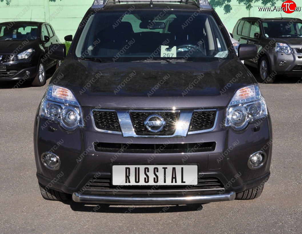 14 599 р. Защита переднего бампера (Ø63 мм короткая, нержавейка) SLITKOFF  Nissan X-trail  2 T31 (2010-2015) рестайлинг  с доставкой в г. Воронеж