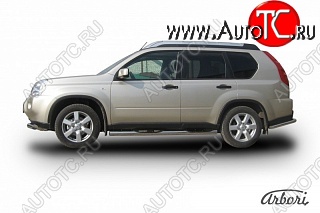 14 579 р. Защита штатных порогов Arbori (с проступью, нержавейка, d76 mm).  Nissan X-trail  2 T31 (2007-2011) дорестайлинг  с доставкой в г. Воронеж
