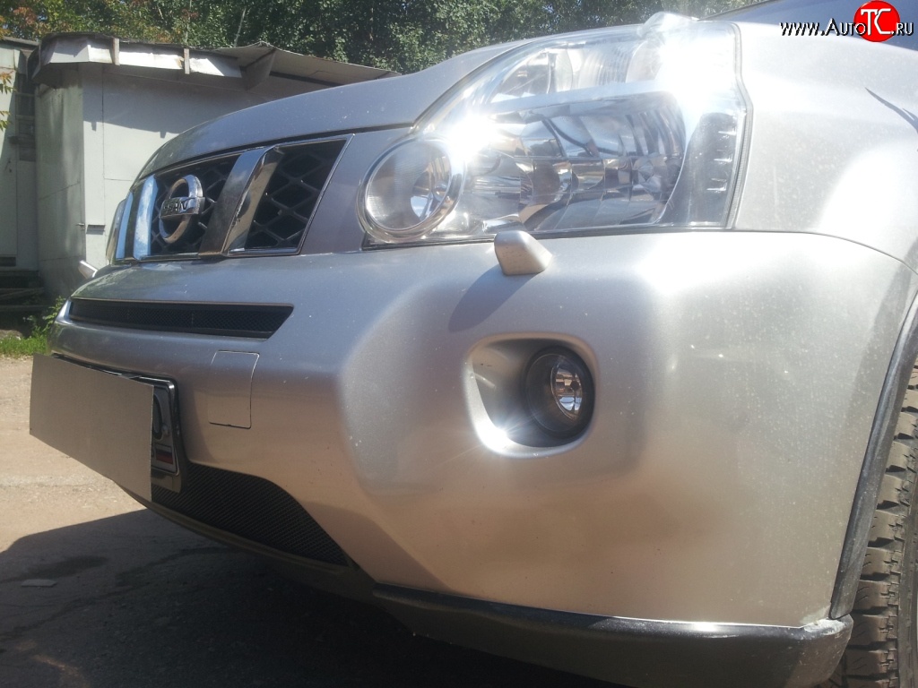 2 099 р. Нижняя сетка на бампер Russtal (черная) Nissan X-trail 2 T31 дорестайлинг (2007-2011)  с доставкой в г. Воронеж