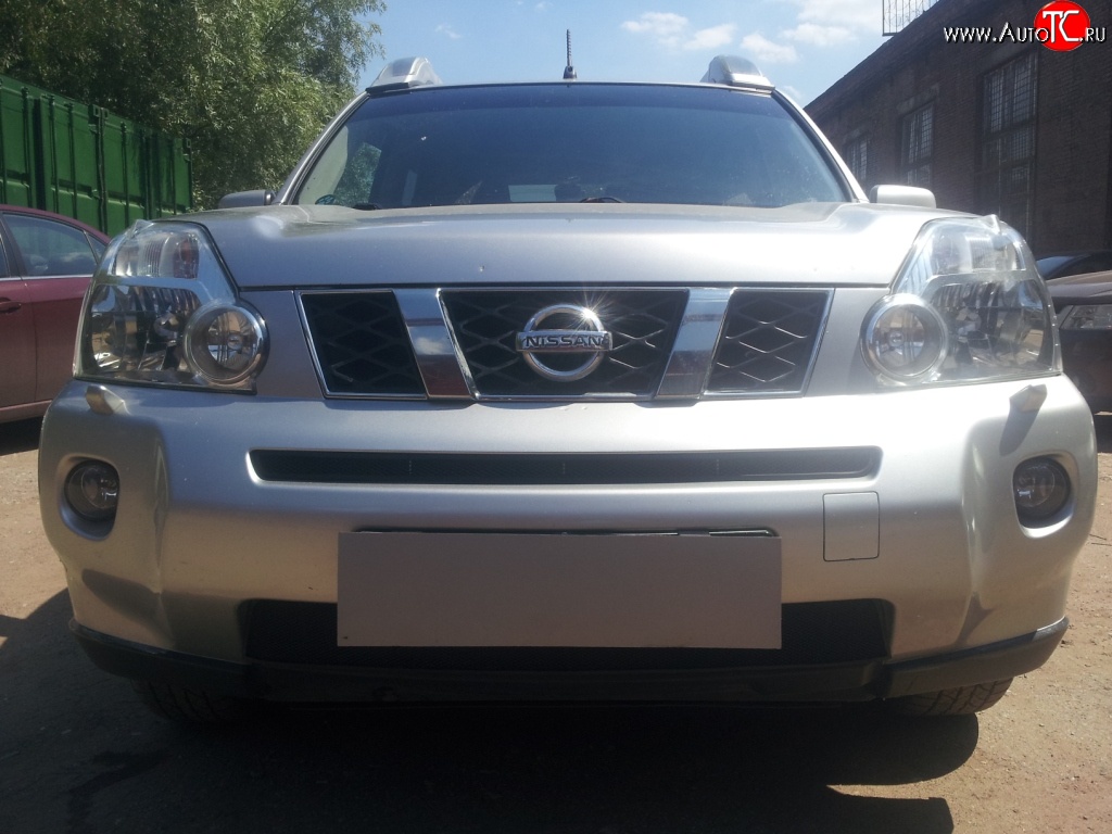 1 229 р. Сетка верхнего воздухозаборника переднего бампера Russtal  Nissan X-trail  2 T31 (2007-2011) дорестайлинг (черная)  с доставкой в г. Воронеж