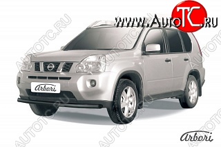 6 119 р. Защита переднего бампера (рестайлинг) Arbori (черная, 1 труба d57 mm).  Nissan X-trail  2 T31 (2007-2011) дорестайлинг  с доставкой в г. Воронеж