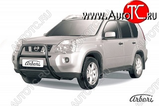 13 679 р. Защита переднего бампера Arbori (высокая, черная, 1 труба d57 mm). Nissan X-trail 2 T31 дорестайлинг (2007-2011)  с доставкой в г. Воронеж