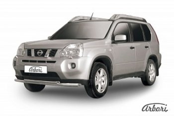 Защита переднего бампера (рестайлинг) Arbori (нержавейка, 2 трубы d57 и 57 mm) Nissan X-trail  2 T31 (2007-2011) дорестайлинг