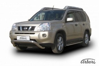 Защита переднего бампера Arbori (низкая - mini, нержавейка, 1 труба d76 mm). Nissan X-trail  2 T31 (2007-2011) дорестайлинг