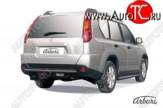 5 399 р. Защита заднего бампера Arbori (черная, 1 труба d57 mm). Nissan X-trail 2 T31 дорестайлинг (2007-2011) (дорестайлинг)  с доставкой в г. Воронеж