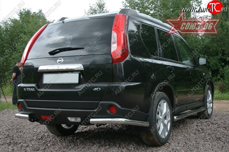 11 969 р. Защита заднего бампера из боковых уголков Souz-96 (d76) Nissan X-trail 2 T31 рестайлинг (2010-2015)  с доставкой в г. Воронеж
