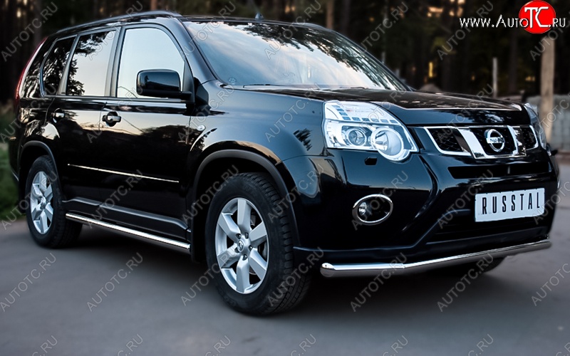 15 899 р. Защита переднего бампера (Ø76 мм, нержавейка) SLITKOFF  Nissan X-trail  2 T31 (2010-2015) рестайлинг  с доставкой в г. Воронеж