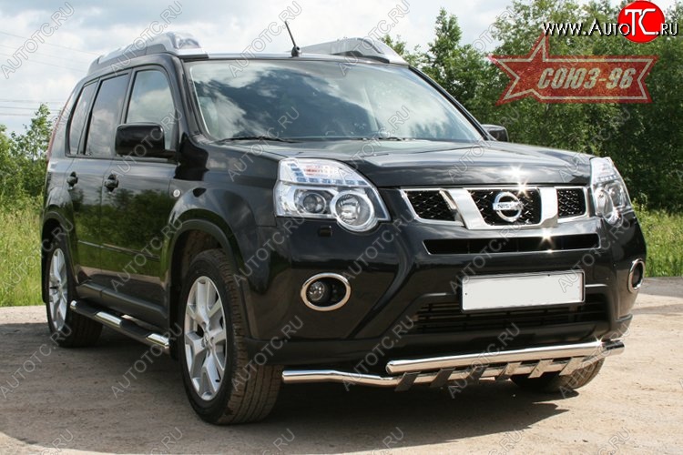 21 059 р. Защита переднего бампера двойная с профилем Souz-96 (d60/60).  Nissan X-trail  2 T31 (2010-2015) рестайлинг  с доставкой в г. Воронеж