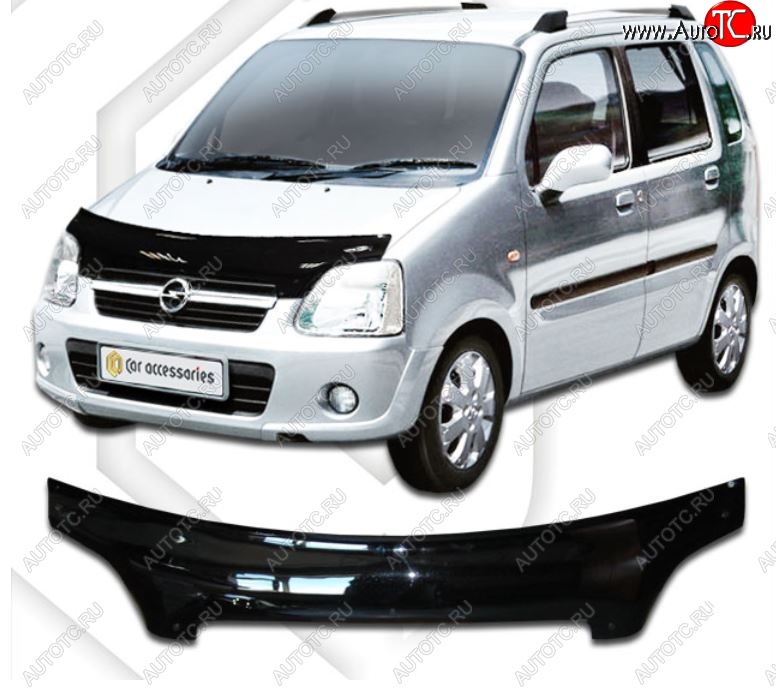 2 199 р. Дефлектор капота CA-Plastic  Opel Agila  A (2000-2007) (Classic черный, Без надписи)  с доставкой в г. Воронеж