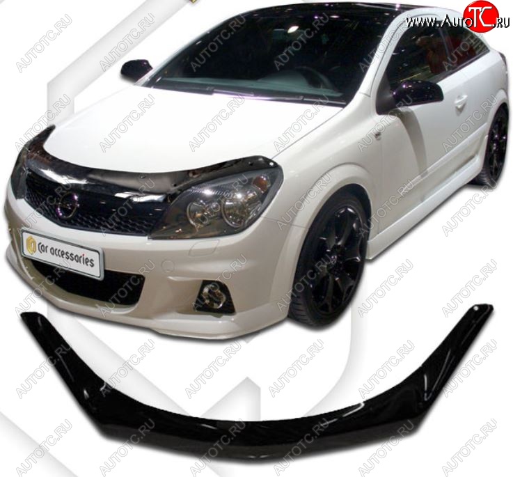 2 159 р. Дефлектор капота CA-Plastic  Opel Astra  H GTC (2004-2011) хэтчбек 3 дв. дорестайлинг, хэтчбек 3 дв. рестайлинг (серия Classic черный, Без надписи)  с доставкой в г. Воронеж