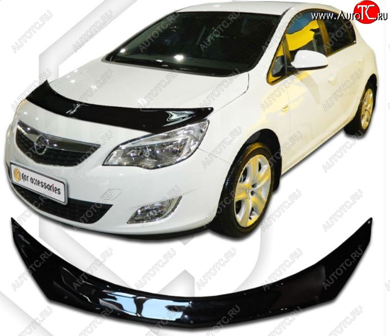 2 599 р. Дефлектор капота CA-Plastiс  Opel Astra  J (2012-2017) хэтчбек 5 дв.  рестайлинг (Шелкография черная)  с доставкой в г. Воронеж
