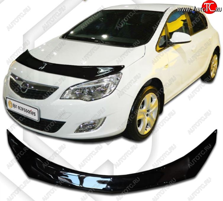 2 399 р. Дефлектор капота CA-Plastiс Opel Astra J универсал рестайлинг (2012-2017) (Classic черный, Без надписи)  с доставкой в г. Воронеж