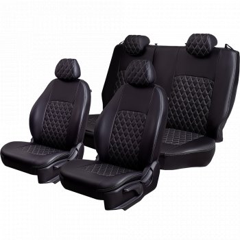 7 199 р. Чехлы для сидений Lord Autofashion Турин Ромб (экокожа, 60/40, подлокотник, 3 Г-образных подголовника) Opel Astra J хэтчбек 5 дв. дорестайлинг (2009-2012) (Черный, вставка черная, строчка серая)  с доставкой в г. Воронеж. Увеличить фотографию 2