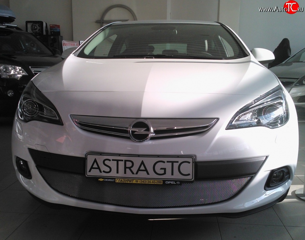 1 539 р. Сетка на бампер GTC Russtal (хром) Opel Astra J хэтчбек 5 дв. дорестайлинг (2009-2012)  с доставкой в г. Воронеж