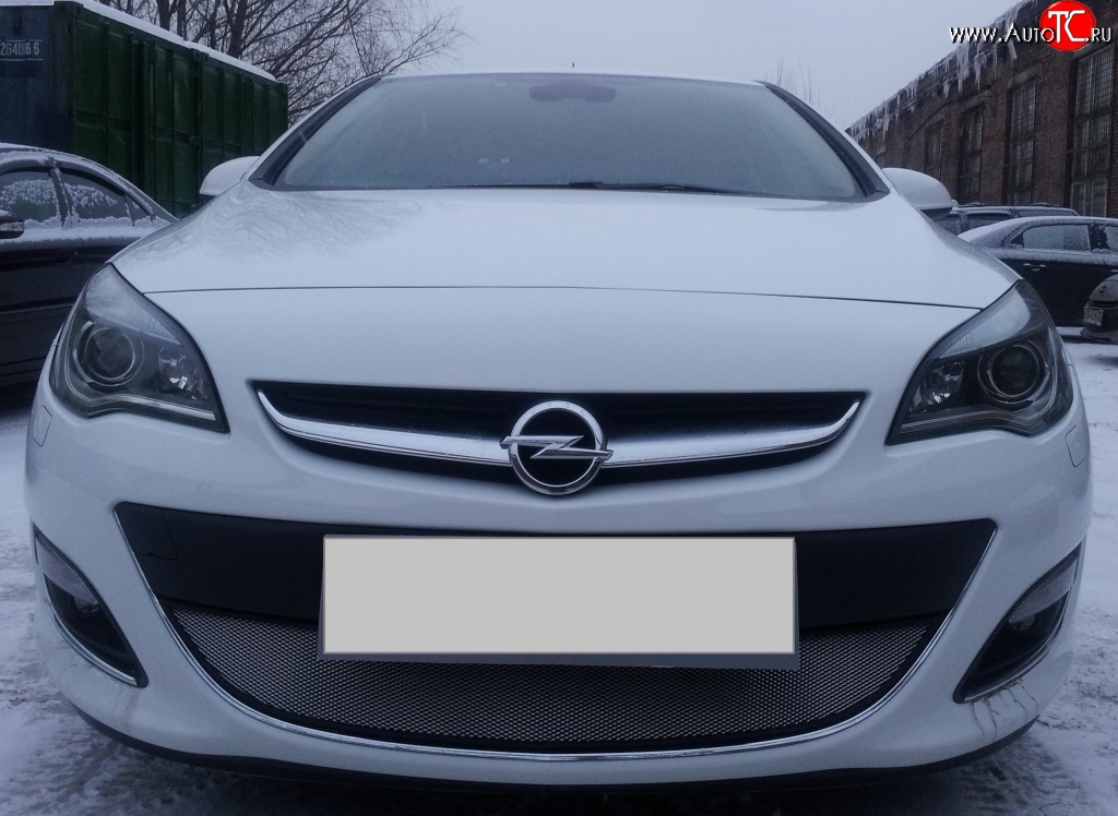 1 539 р. Сетка на бампер Russtal (хром) Opel Astra J хэтчбек 5 дв.  рестайлинг (2012-2017)  с доставкой в г. Воронеж