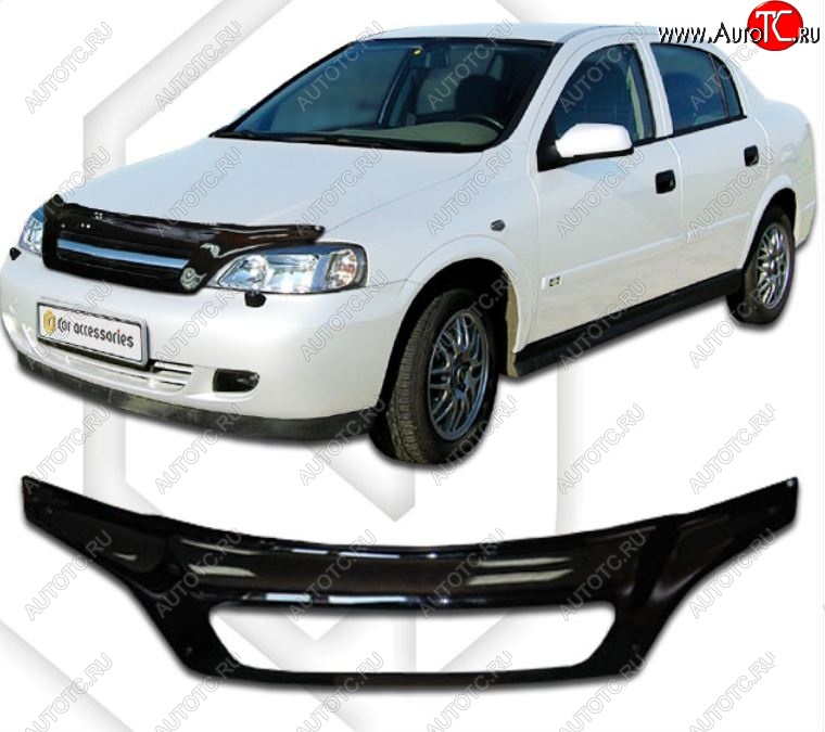 2 199 р. Дефлектор капота CA-Plastic  Opel Astra  G (1998-2005) седан (Classic черный, Без надписи)  с доставкой в г. Воронеж