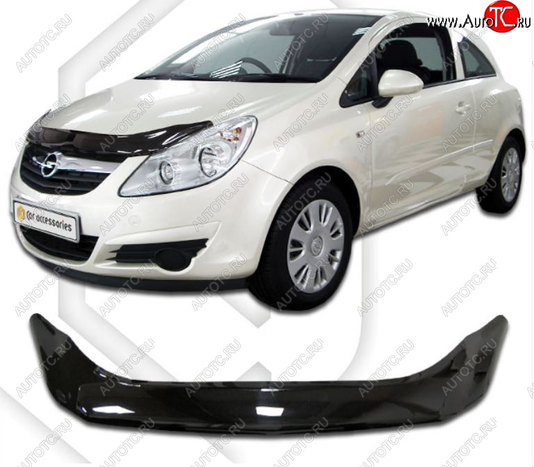 2 199 р. Дефлектор капота CA-Plastiс  Opel Corsa  D (2006-2010) дорестайлинг, хэтчбэк 3 дв. (Classic черный, Без надписи)  с доставкой в г. Воронеж