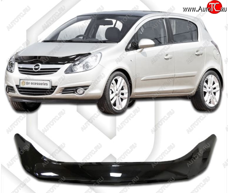 2 199 р. Дефлектор капота CA-Plastiс Opel Corsa D   дорестайлинг, хэтчбэк 5 дв. (2006-2010) (Classic черный, Без надписи)  с доставкой в г. Воронеж