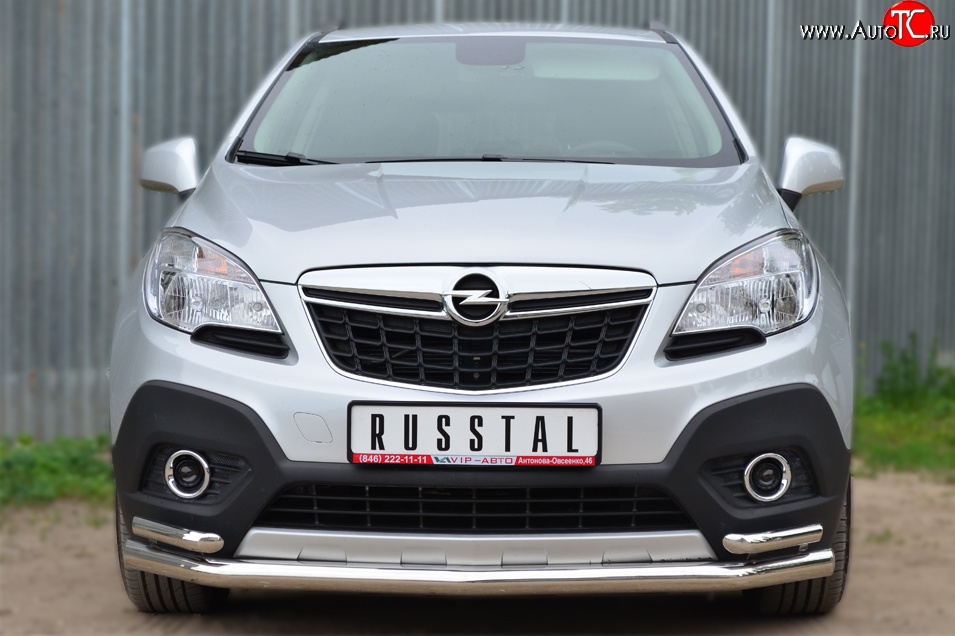 18 999 р. Защита переднего бампера (2 трубыØ63 и 42 мм, нержавейка) SLITKOFF Opel Mokka  дорестайлинг (2012-2016)  с доставкой в г. Воронеж