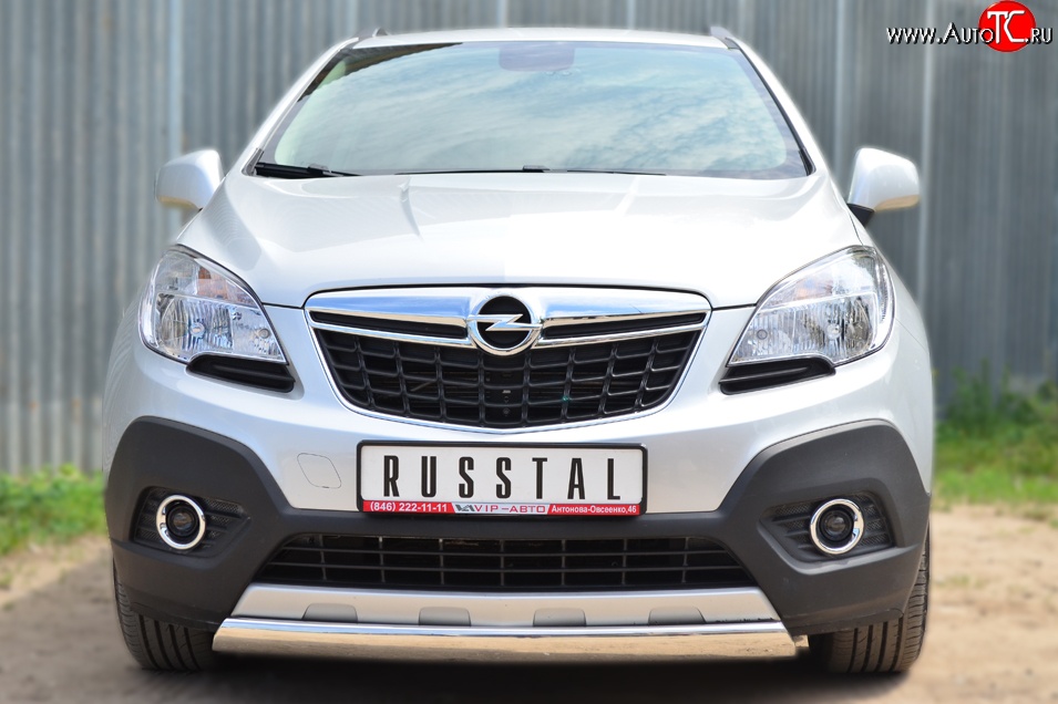 11 599 р. Защита переднего бампера (Ø75х42 мм, нержавейка) Russtal Opel Mokka  дорестайлинг (2012-2016)  с доставкой в г. Воронеж