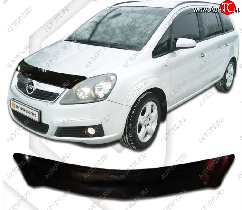 1 899 р. Дефлектор капота CA-Plastic Opel Zafira В дорестайлинг (2005-2008) (Classic черный, Без надписи)  с доставкой в г. Воронеж