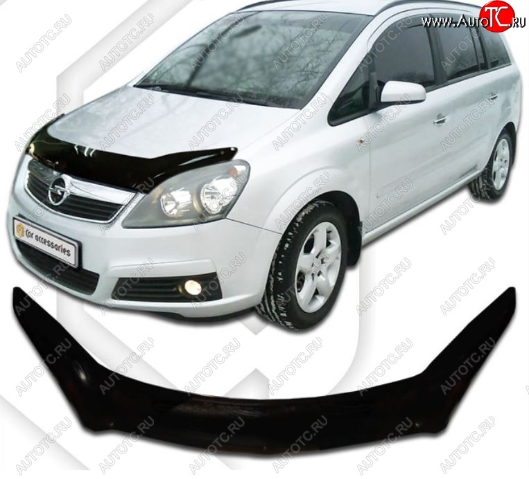 2 199 р. Дефлектор капота CA-Plastiс exclusive  Opel Zafira  В (2005-2008) дорестайлинг (Classic черный, Без надписи)  с доставкой в г. Воронеж