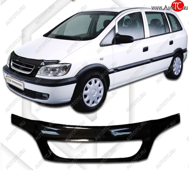 2 399 р. Дефлектор капота CA-Plastiс exclusive Opel Zafira A (1999-2006) (Classic черный, Без надписи)  с доставкой в г. Воронеж