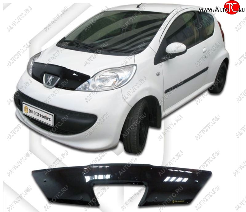 1 999 р. Дефлектор капота CA-Plastiс  Peugeot 107  PN (2005-2009) хэтчбэк 3 дв. дорестайлинг (Classic черный, Без надписи)  с доставкой в г. Воронеж
