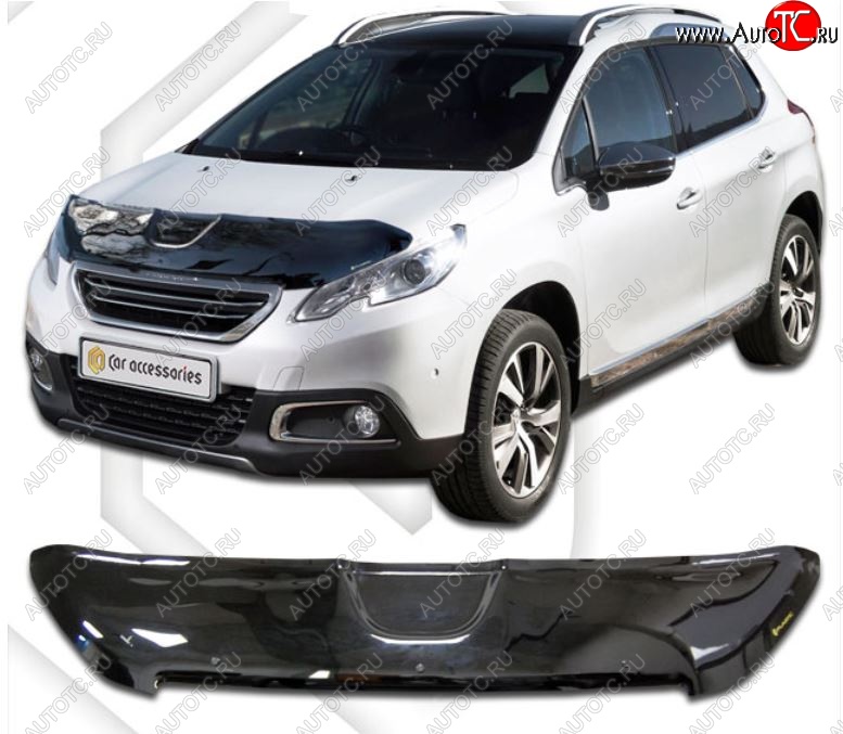 2 199 р. Дефлектор капота CA-Plastic  Peugeot 2008 (2013-2016)  дорестайлинг (Classic черный, Без надписи)  с доставкой в г. Воронеж
