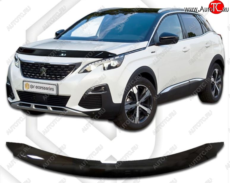 1 999 р. Дефлектор капота CA-Plastiс Peugeot 3008 2 C1A,C2A доресайлинг (2016-2020) (Classic черный, Без надписи)  с доставкой в г. Воронеж