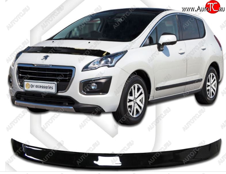 1 899 р. Дефлектор капота CA-Plastiс Peugeot 3008 рестайлинг (2013-2017) (Classic черный, Без надписи)  с доставкой в г. Воронеж