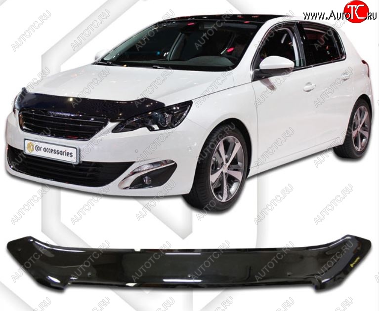2 079 р. Дефлектор капота CA-Plastic Peugeot 308 T9 универсал дорестайлинг (2014-2017) (Classic черный, Без надписи)  с доставкой в г. Воронеж