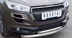 20 399 р. Защита переднего бампера (2 трубыØ76 и 63 мм, нержавейка) SLITKOFF Peugeot 4008 (2012-2017)  с доставкой в г. Воронеж. Увеличить фотографию 2